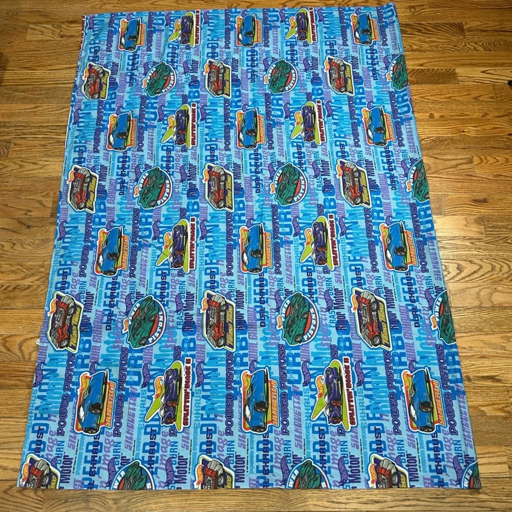 Vintage 1997 Hot Wheels Twin Sheet Set Blue Racing Cars‎ Mattel Springs USA Made